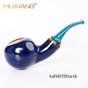 Muxiang Tobacco Pipe Bent Type Spanish Heather Root Burl With Bull Horn Mouthpiece - Product Image 2