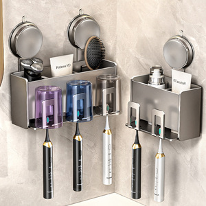 ที่วางแปรงสีฟันแบบติดผนังพร้อมถ้วยบ้วนปาก ช่วยประหยัดพื้นที่ 3 ช่องเก็บของ - Product Image 4