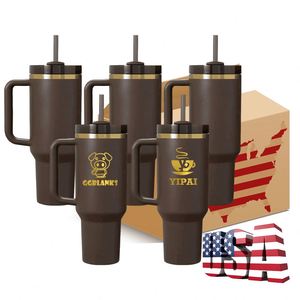 Custom LogoBulk Bpa Free Dark Brown Gold Plated 30Oz Laser Engrave Tumblers Water Bottle 40Oz Tumbler With Lid and Straw - Product Image 3