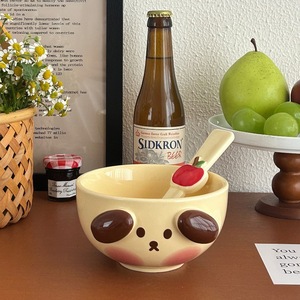 Set di stoviglie per bambini maialini simpatico cartone animato con crema cucciolo di riso in ceramica e <span class=keywords><strong>ciotola</strong></span> di Noodle con cucchiaio per insalata di Dessert - Product Image 3