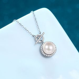 Kalung Liontin Mutiara Air Tawar Alami 9mm Bentuk T dengan Kunci Moissanite, Perak 925, Perhiasan Wanita, 8 Pilihan Desain Kustom Pabrik - Product Image 3