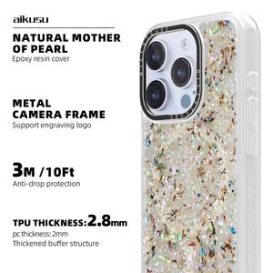 Étui de téléphone magnétique en TPU transparent mat avec paillettes élégantes en perles naturelles antichoc pour iPhone 16 15 14 13 Pro Max - Product Image 2
