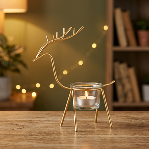 Porte-bougie en verre en forme de renne LONG GOLD, porte-bougie chauffe-plat fantaisie, décoration de Noël pour la maison, résistant à la chaleur - Product Image 3