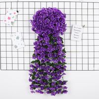 Fleur artificielle murale violette Chlorophytum Comosum Grande Hortensia en plastique, décoration de balcon en rotin
