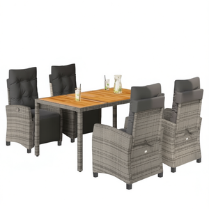 Dark Grey <b>Rattan</b> Garden <b>Dining</b> Set 4 Seater Teak <b>Table</b> Weather Resistant Outdoor Furniture Contemporary Style - Product Image 1