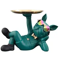 Escultura de bulldog de alta calidad con bandeja, estatua de calidad al por mayor con bandeja para decoración del hogar