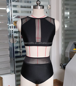 Top da ballo jazz con schiena scoperta per donne adulte, top corto nero e pantaloncini per danza lirica moderna, performance sul palco e allenamento in studio - Product Image 1