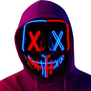 Maschera <span class=keywords><strong>di</strong></span> <span class=keywords><strong>Halloween</strong></span> Spaventosa Vendetta, Maschera Luminosa Anonima da Hacker, Tema Cinematografico, Cosplay <span class=keywords><strong>Horror</strong></span>, Accessorio Multicolore Killer Purge, Maschera LED Neon - Product Image 1