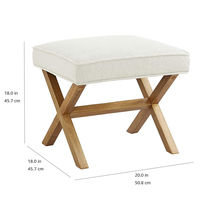Pouf ottoman en bois massif de style moderne du milieu du siècle avec cadre en X et assise en tissu crème pour salon et chambre à coucher, banc d'entrée