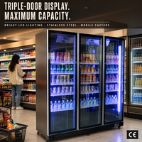 Réfrigérateur commercial à double porte vitrée 2-8 ° Refroidisseur de boissons à air refroidi certifié CE, directement de l'usine, OEM, pour supermarchés