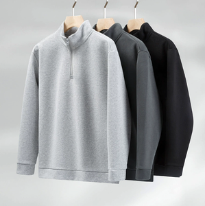 Sweat-shirt pull tricoté 320G à col montant et demi-zip, coupe régulière, style américain, streetwear décontracté, vente en gros - Product Image 1
