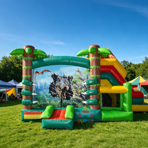 Castello Gonfiabile Commerciale in PVC a Tema Parco Dinosauri, Scivolo Gonfiabile Combinato 6x4m, Facile da Montare, per Divertimento all'Aperto - Product Image 2