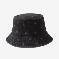 Topi Bucket Denim Siap Kirim Bordir Logo Motif Semangka Bunga Hewan Gaya Jalanan Outdoor Travel Bersepeda Pria Wanita Grosir