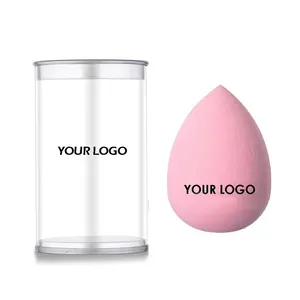 Esponja de maquiagem com logotipo personalizado, caixa transparente, liquidificador cosmético para base creme, liquidificador macio com estojo, 100 unidades