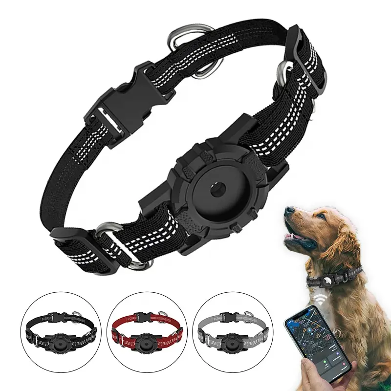 Caliente para AirTag Holder Pet Dog Collar reflectante para mascotas correas para collar de perro con etiqueta de aire