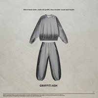 Pantalon de jogging pour homme 400g en coton pur épais, coupe ample, taille mi-basse, effet graffiti et délavé, style streetwear