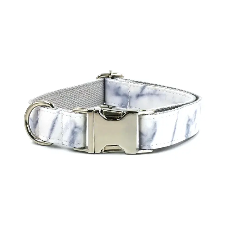 white marbling cotton print designer pet cat collars with silver buckle