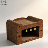 Multifunktionales Umweltfreundliches Katzen-Kratzhaus mit Gebogener Ruhefläche, Hängenden Spielbällen, Langlebiges Massivholz-Katzenhaus