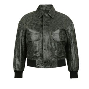 Veste en cuir d'aviateur tendance pour femmes en peau de mouton teinte unie légère style pilote - Product Image 1