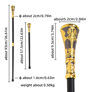 Bastón <span class=keywords><strong>de</strong></span> Lujo Dorado y Negro con Mango Redondo <span class=keywords><strong>de</strong></span> <span class=keywords><strong>Flor</strong></span>, Elegante Bastón Decorativo para Fiesta, Bastón con Pomo Elegante <span class=keywords><strong>de</strong></span> 93cm - Product Image 2