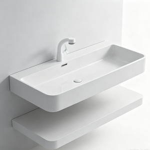 Lavabo mural flottant moderne pour <span class=keywords><strong>salle</strong></span> <span class=keywords><strong>de</strong></span> <span class=keywords><strong>bain</strong></span>, idéal pour projets hôteliers, en résine <span class=keywords><strong>de</strong></span> pierre blanche <span class=keywords><strong>de</strong></span> luxe, fabrication OEM/ODM sur mesure - Product Image 2