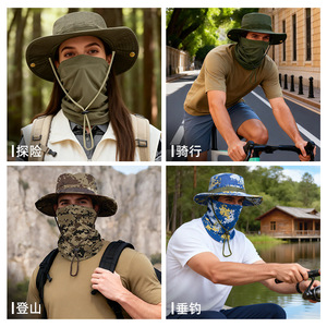 Sombrero de Pesca y Ciclismo para Exteriores con Máscara Facial, de Secado Rápido, con Cordón Ajustable, Diseño de Camuflaje - Product Image 3