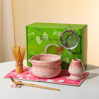 Ensemble de bols en céramique rose de style japonais Baibenli pour matcha, avec bec verseur, qualité supérieure, vente en gros transfrontalière