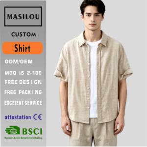 <span class=keywords><strong>Camicia</strong></span> da <span class=keywords><strong>Uomo</strong></span> di Alta Qualità in <span class=keywords><strong>Lino</strong></span> e Cotone, Antirughe, Manica Corta, Colletto Classico, Chiusura con Bottone Singolo, Traspirante - Product Image 1