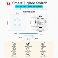 Interrupteur tactile intelligent universel pour toute la maison, compatible Zigbee Tuya, 1234 gangs, pour fil neutre ou sans neutre, personnalisable UE/Royaume-Uni