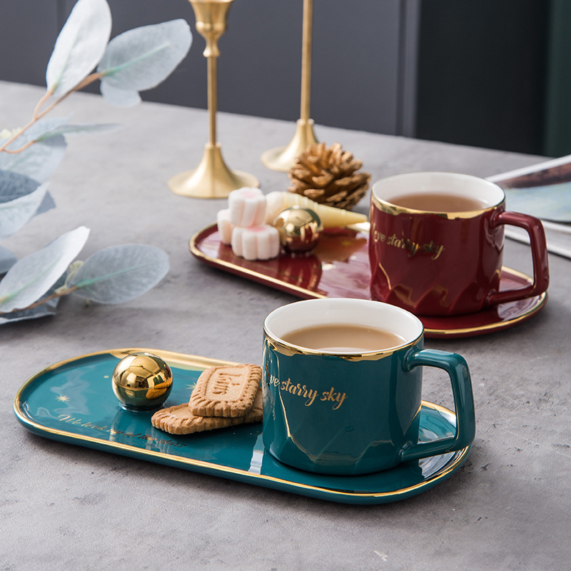 Nordic Simple Planet Ceramic Coffee Cup & Saucer - Gold