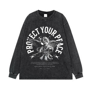 T-shirt American High Street con stampa effetto sbiadito di <span class=keywords><strong>angeli</strong></span> e lettere, modello ampio, alla moda, a maniche corte e lunghe - Product Image 4