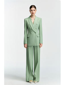 Pantaloni larghi da <span class=keywords><strong>donna</strong></span> in stile britannico doppiopetto con stampa di frutta <span class=keywords><strong>verde</strong></span> snellente stile Casual per affari completo completo completo 2 pezzi - Product Image 3