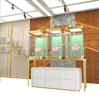 Vitrine à bijoux personnalisée Sundo Trendy, en acier inoxydable doré, éclairage LED, verre verrouillable, vitrine d'exposition de bijoux