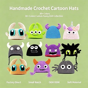Chapeau en tricot brodé à la main, double usage, avec housse de haut-parleur intégrée, motif dessin animé, fait main, multicolore, personnalisable OEM ODM, marque privée, petite taille - Product Image 4
