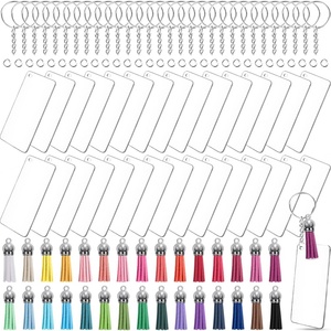 Ewang - Juego de llaveros de acrílico transparente DIY, adornos circulares, colgantes de borlas, llaveros en blanco para personalizar - Product Image 3