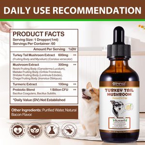 Complément nutritionnel biologique pour animaux de compagnie Oimmal, extrait liquide de champignon Turkey Tail pour chien avec probiotiques, immunité, digestion - Product Image 4