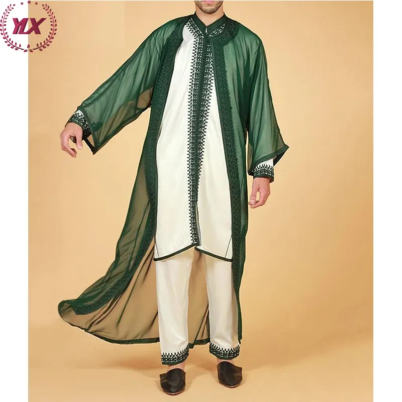 Sudadera con capucha de lujo marroquí para hombre, vestido de caftán de tela brillante, Thobe musulmán