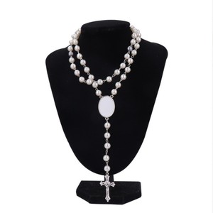 뜨거운 판매 개인 인쇄 묵주 목걸이 승화 공백 타원형 삽입물과 묵주 보석 목걸이 - Product Image 6