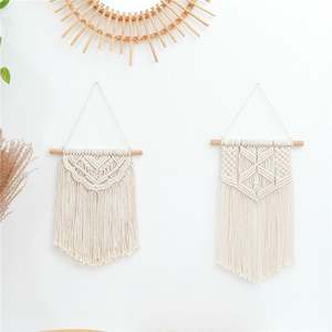 Juego de 2 macramé de algodón bohemio geométrico para colgar en la pared, decoración Bohemia para el hogar para sala de estar - Product Image 5