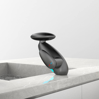 Robinet de lavabo moderne de luxe en laiton avec capteur tactile sans contact pour salle de bain, robinet de lavabo gris canon avec LED, robinet de toilette