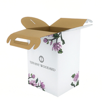 Boîte à fleurs en carton ondulé avec poignée de transport pour plantes, matériau recyclé, finition brillante ou mate