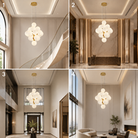 Nouveau design moderne, lustre en verre laiteux avec cadre en fer doré, lampe suspendue multi-têtes, décoration intérieure, salle à manger, hall d'hôtel, garantie 2 ans