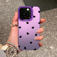 Coque de téléphone Love Heart Noir Gros pois pour iPhone 11 12 14 15 16 Pro Max XS Max XR 7 8 Plus Coque de protection arrière antichoc
