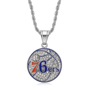 En gros Hip Hop En Acier Inoxydable Équipe Ronde De Basketball Forme Pendentif Zircone Charme <span class=keywords><strong>Philadelphie</strong></span> 76ers Équipe <span class=keywords><strong>Collier</strong></span> (BN164) - Product Image 3