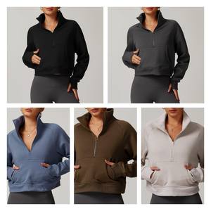 <span class=keywords><strong>Felpe</strong></span> a maniche lunghe da <span class=keywords><strong>donna</strong></span> Pullover <span class=keywords><strong>con</strong></span> <span class=keywords><strong>cerniera</strong></span> mezza Zip e tasche in pile <span class=keywords><strong>con</strong></span> collo alto a <span class=keywords><strong>cerniera</strong></span> - Product Image 2