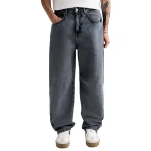 Custom desainer Fashion Street Wear Oversized Stack Jeans pria dicuci Denim celana lipit balon Fit Jeans celana lebar kaki pria