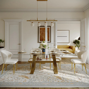 Table <span class=keywords><strong>à</strong></span> manger rectangulaire moderne de luxe avec plateau en verre de 71 pouces, design <span class=keywords><strong>à</strong></span> rangement ouvert pour un espace domestique bien rangé, convient <span class=keywords><strong>à</strong></span> 4-6 personnes - Product Image 2