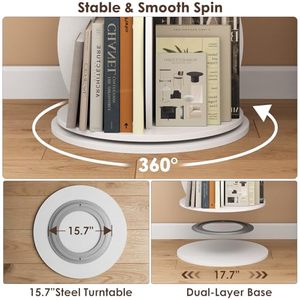 Étagère d'angle autoportante en bois blanc étroite pour organiser les livres 360 °   <span class=keywords><strong>Tour</strong></span> de bibliothèque rotative à 5 niveaux - Product Image 4