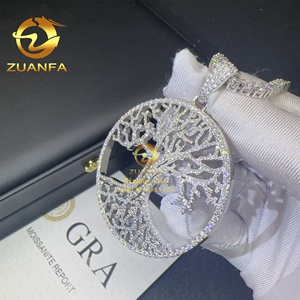 2 "đường kính Iced ra tùy chỉnh được thực hiện 925 Bạc hip hop đồ trang sức vvs moissanite kim cương cây của cuộc sống vòng mặt dây chuyền vòng cổ - Product Image 3