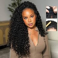 Perruque mi-tête 100 % cheveux humains bruts bouclés, couleur naturelle, sans colle, pour femmes noires africaines – Vente chaude en gros